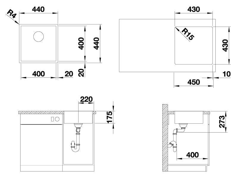 Мойка кухонная Blanco Zerox 400-IF Durinox 523097 44х44