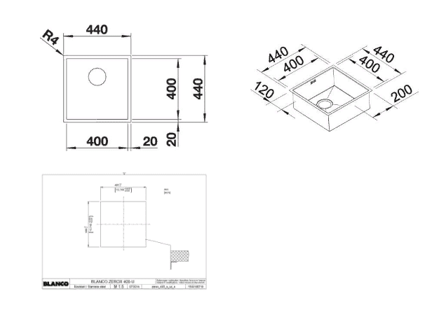 Мойка кухонная Blanco Zerox 400-U Durinox 521558 44х44
