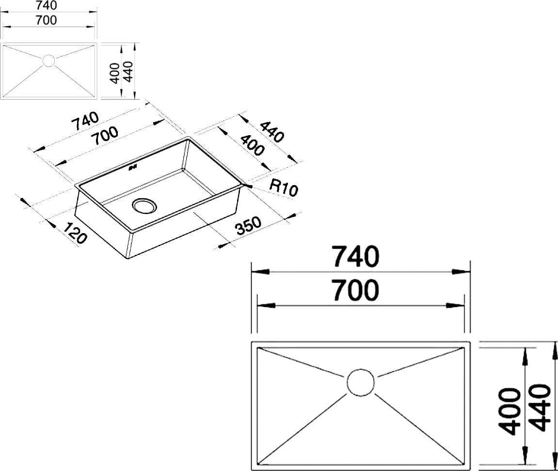 Мойка кухонная Blanco Zerox 700-U 521593 74х44