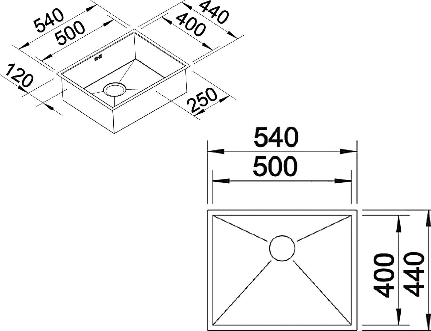 Мойка кухонная Blanco Zerox 500-U Durinox 521559 54х38