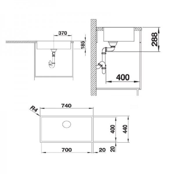 Мойка кухонная Blanco Zerox 700-IF Durinox 523099 74х44