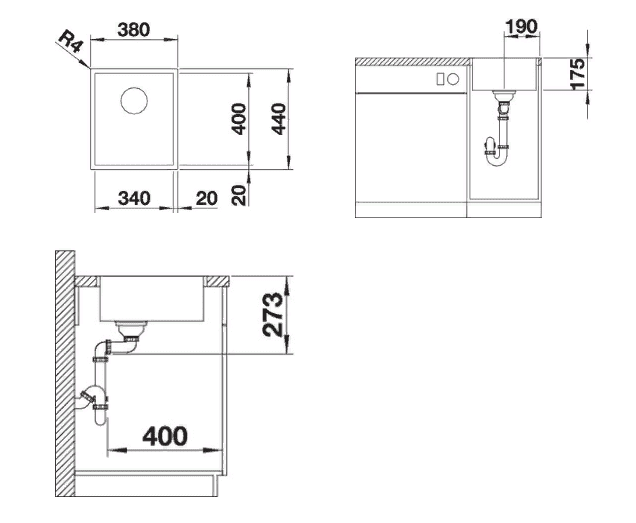 Мойка кухонная Blanco Zerox 340-IF Durinox 523096 44х38