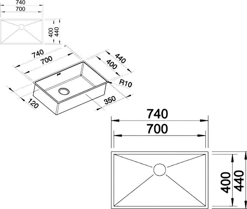 Мойка кухонная Blanco Zerox 700-U Durinox 521560 74х44