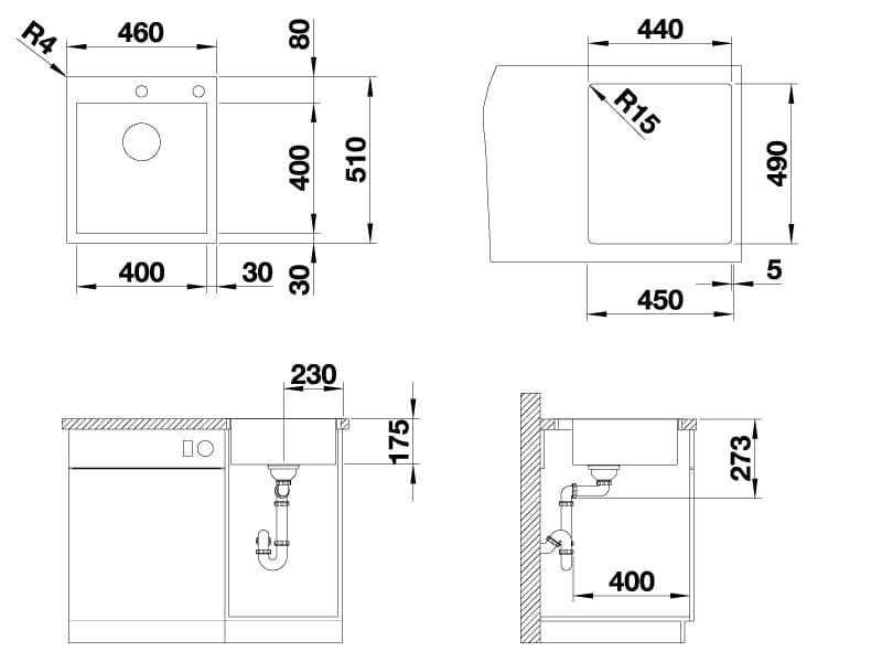 Мойка кухонная Blanco Zerox 400-IF/A Durinox 523100 51х46