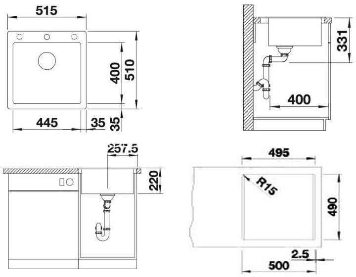 Мойка кухонная Blanco Pleon 5 Алюметаллик 521670 51.5х51