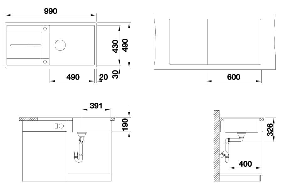 Мойка кухонная Blanco Metra 6 S-F Аллюметаллик 519114 99x49