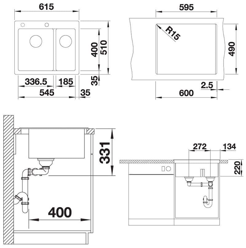 Мойка кухонная Blanco Pleon 6 Split Алюметаллик 521691 61.5х51