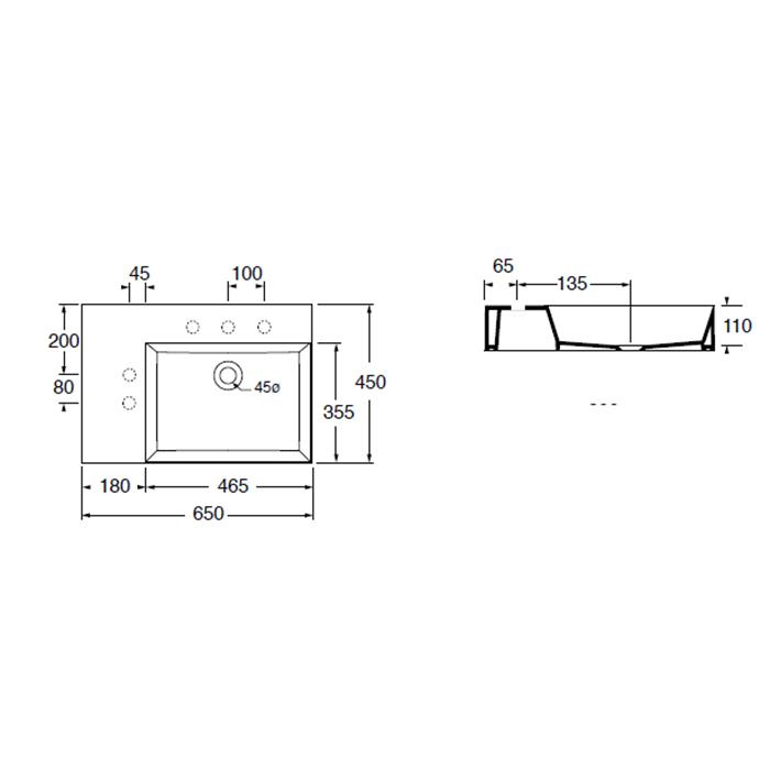 Раковина подвесная/накладная Azzurra Elegance Squared ELLP06545LQMBI/(EQA65M SX bi)*1 65х45