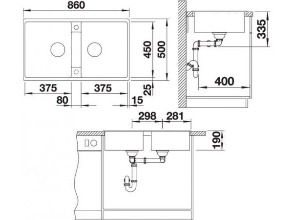 Мойка кухонная Blanco Zia 9 Антрацит 516686 86х50