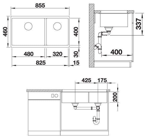 Мойка кухонная Blanco Subline 480/320-U Темная скала 523585 85.5x46