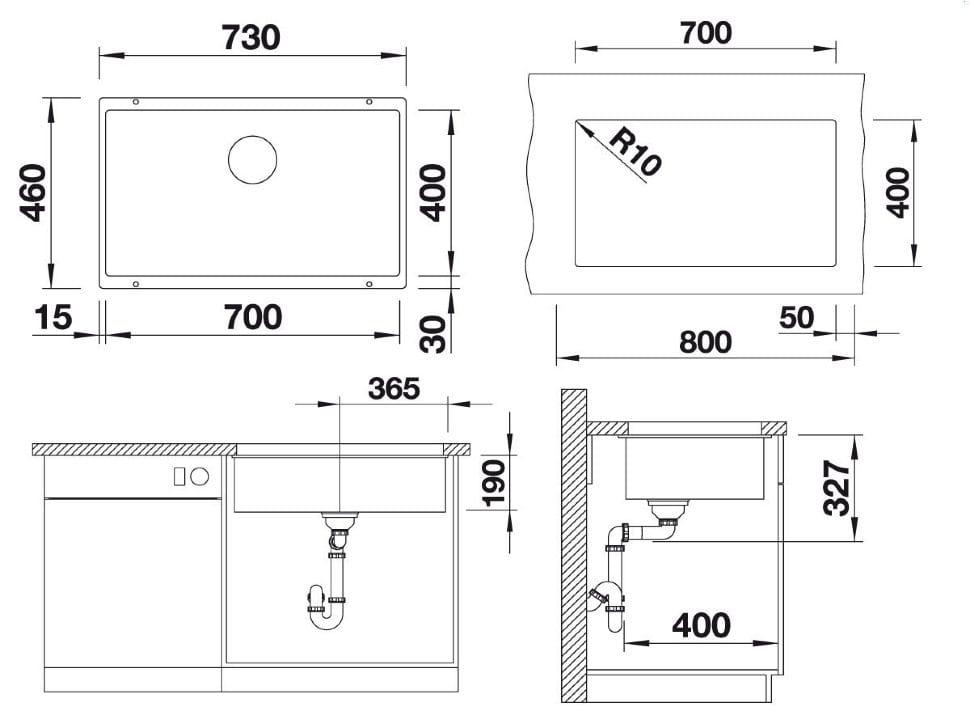 Мойка кухонная Blanco Subline 700-U Антрацит 523442 73х46