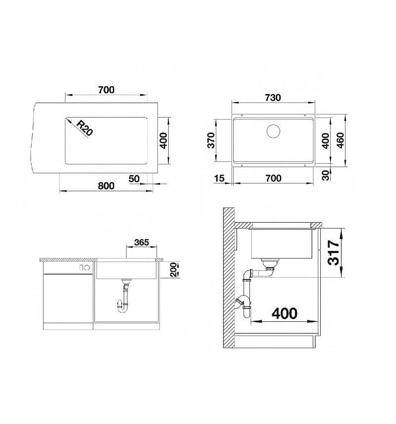Мойка кухонная Blanco Etagon 700-U Темная скала 525168 73х46