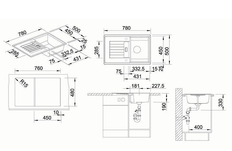 Мойка кухонная Blanco Zia 45S Антрацит 514732 78х50