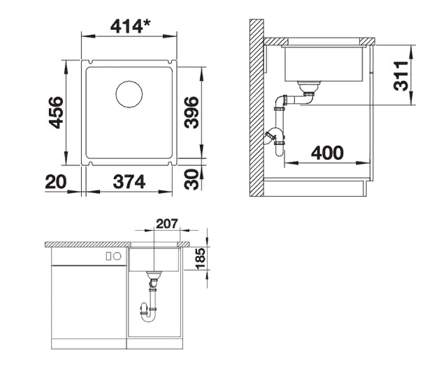 Мойка кухонная Blanco Subline 375-U Глянцевый белый 516035 45.6х41.4