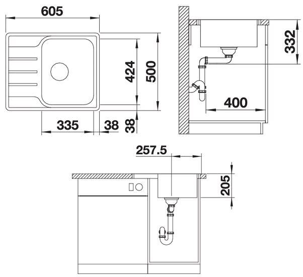Мойка кухонная Blanco Lemis 45 S-IF Mini 525115 60.5х50