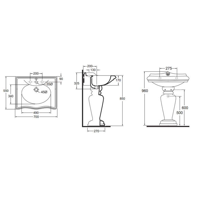 Раковина подвесная Azzurra Jubilaeum  JULP0705500MBI/(JUB200/M bi)*1 70х55