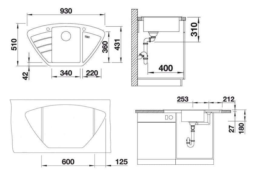 Мойка кухонная Blanco Zia 9E Алюметаллик 514757 93х51