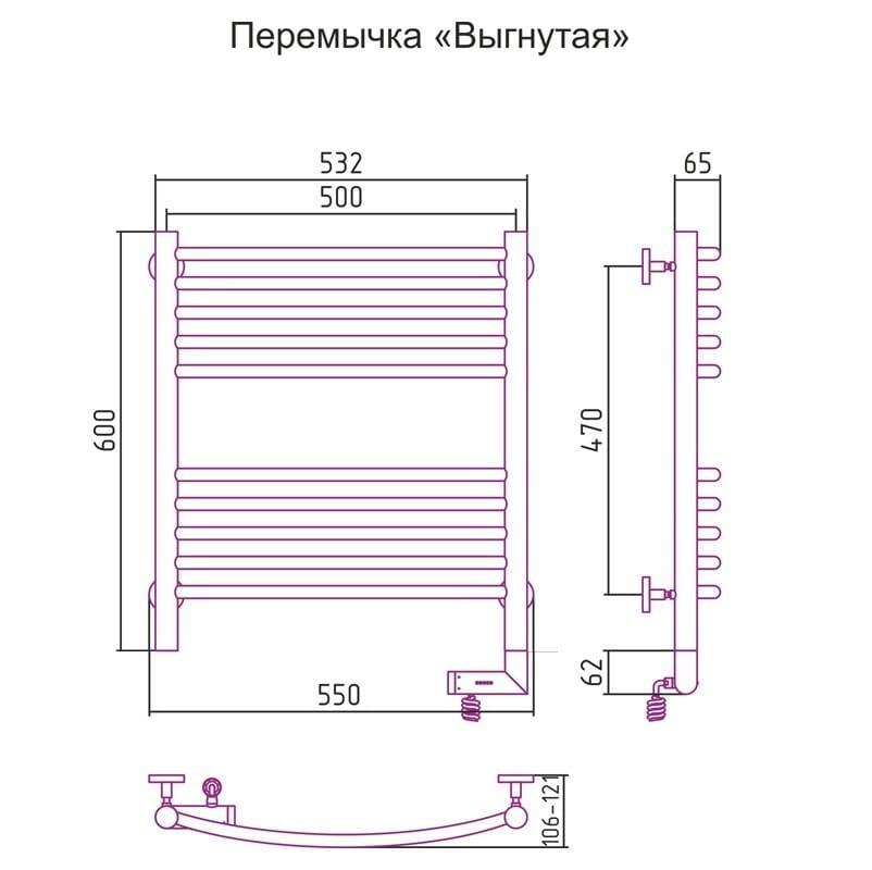 Полотенцесушитель электрический Сунержа Богема 2.0 выгнутая перемычка правый 03-5203-6050 60x50