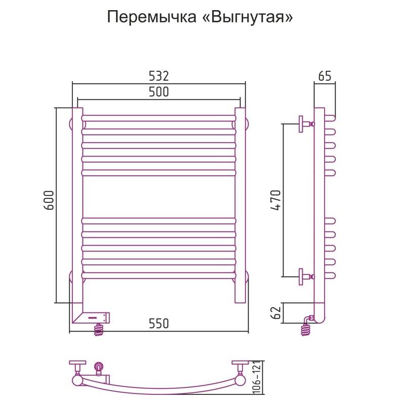 Полотенцесушитель электрический Сунержа Богема 2.0 выгнутая перемычка левый 00-5202-6050 60x50