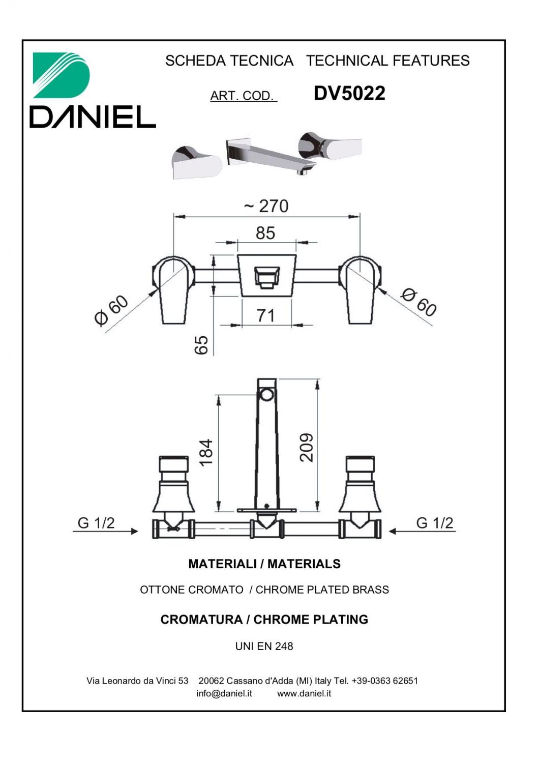 Смеситель для раковины Daniel Diva DV5022-CR