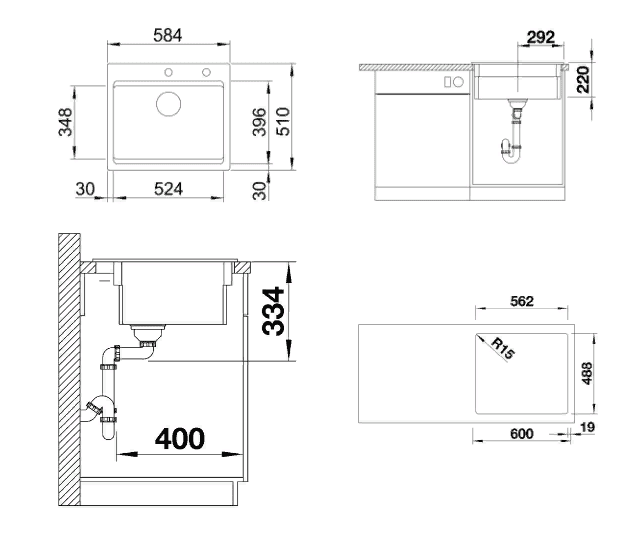 Мойка кухонная Blanco Etagon 6 Черный 525162 58.4x51