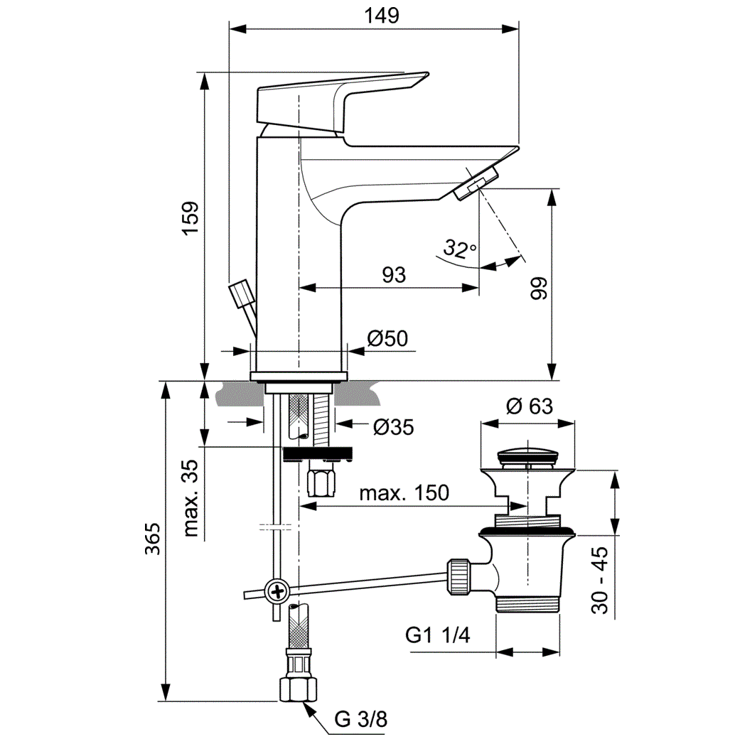 Смеситель для раковины Ideal Standard Tesi A6555AA