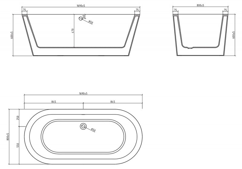 Ванна отдельностоящая BelBagno BB202-1700-800 169x80