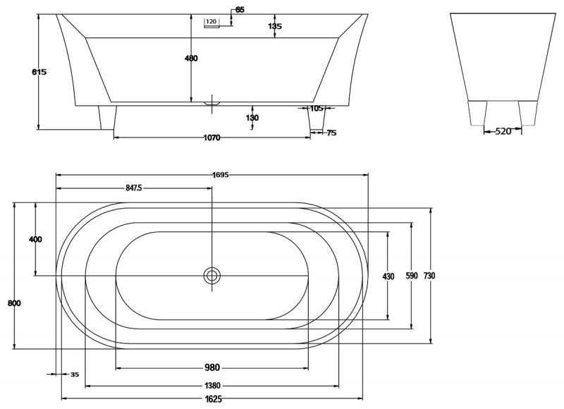 Ванна отдельностоящая BelBagno BB40-1700-MARINE 169.5x80