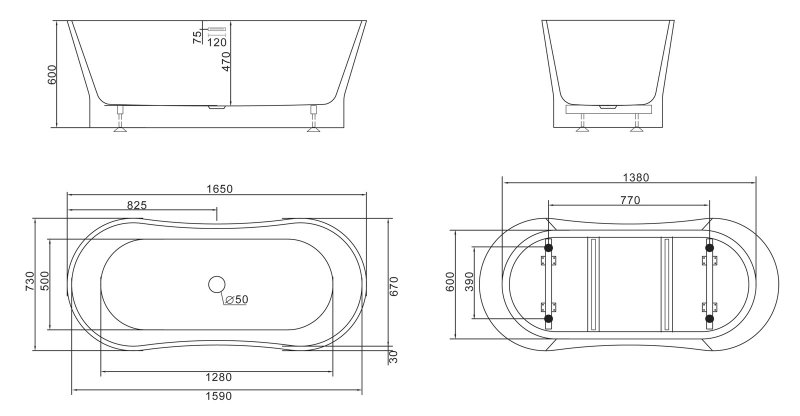 Ванна отдельностоящая BelBagno BB406-1650-730 165x73