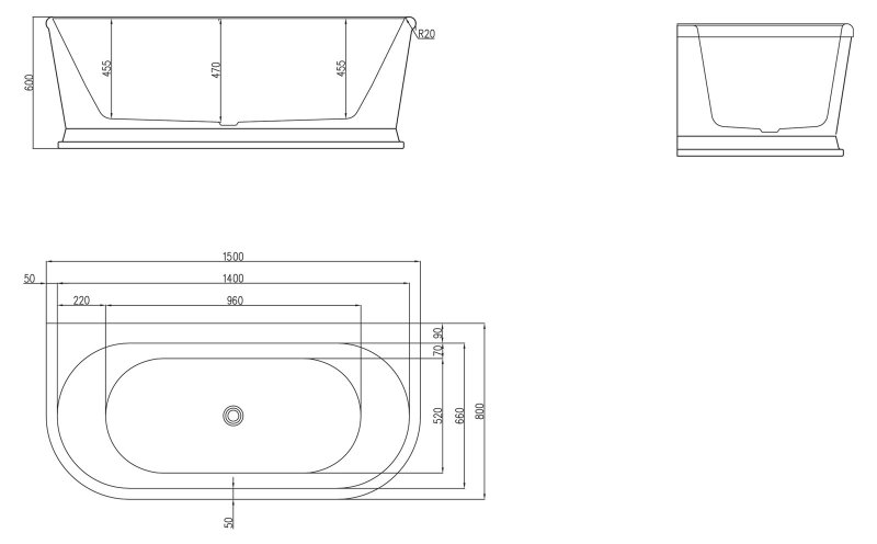 Ванна пристенная BelBagno BB408-1500-800 150x80