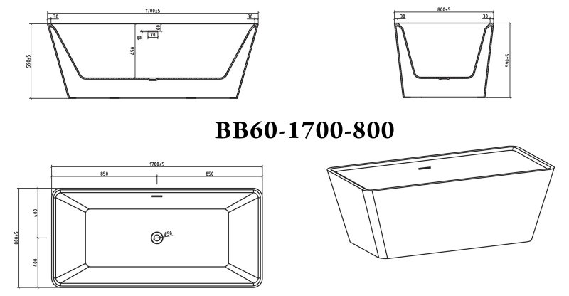 Ванна отдельностоящая BelBagno BB60-1700-800 170x80