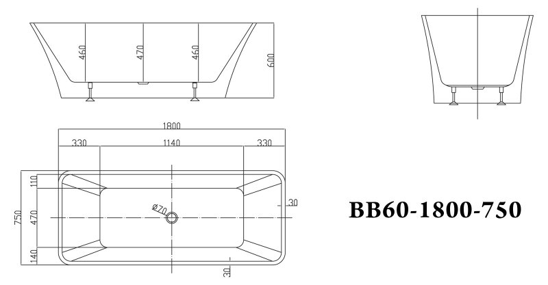 Ванна отдельностоящая BelBagno BB60-1800-750 180x75