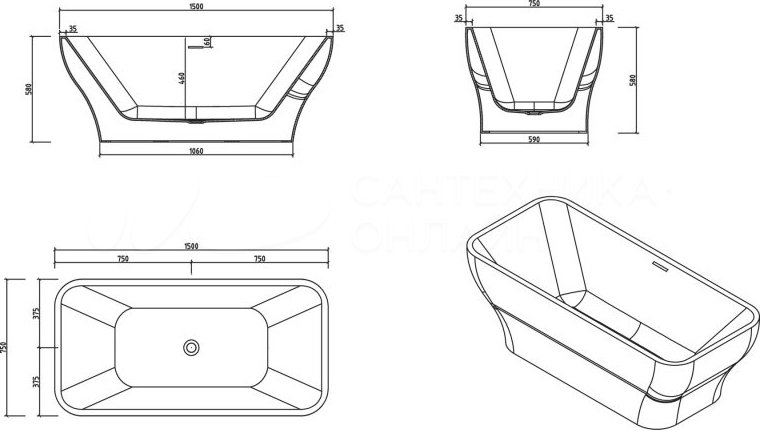 Ванна отдельностоящая BelBagno BB73-1500-750 150x75