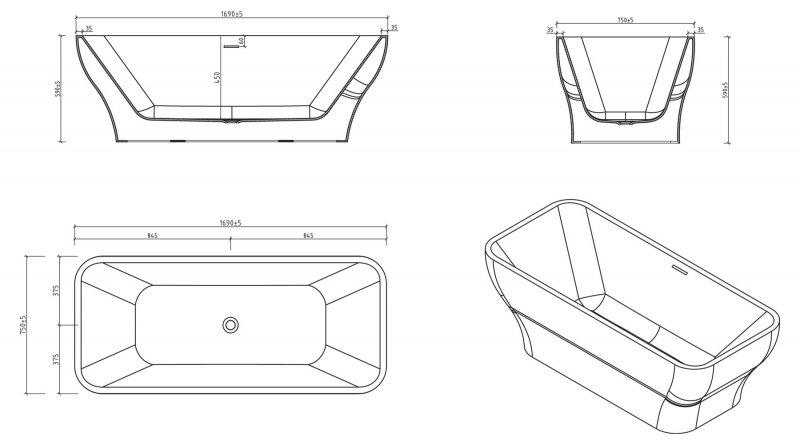 Ванна отдельностоящая BelBagno BB73-1700-750 169x75