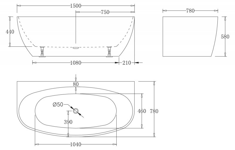 Ванна пристенная BelBagno BB83-1500-W0 150x78