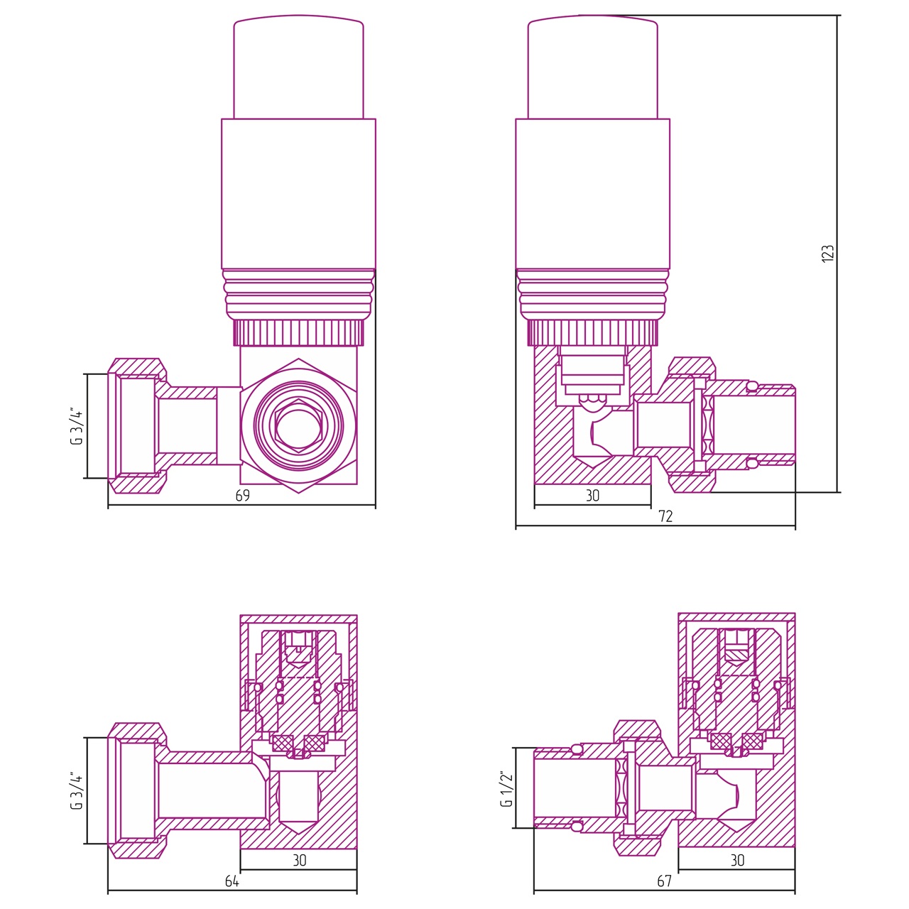 Автоматический терморегулятор Сунержа 3D левый 15-1421-6205 (темный титан муар-сталь)