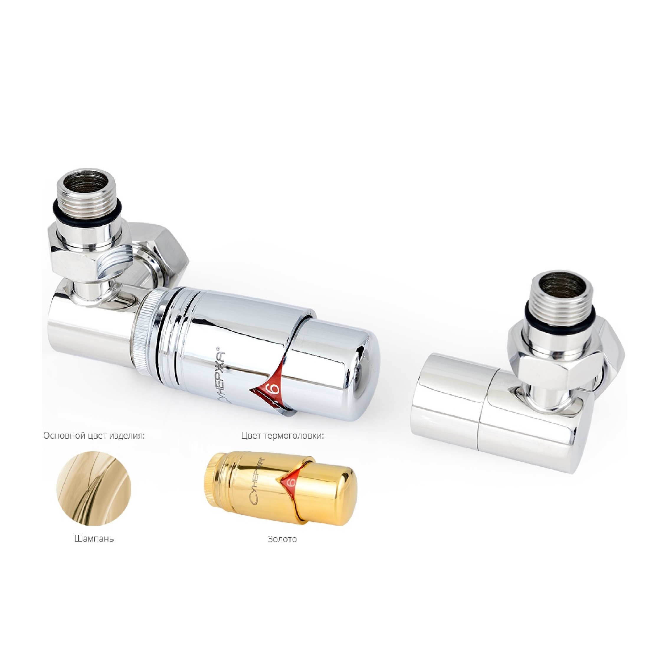 Автоматический терморегулятор Сунержа 3D левый 020-1421-0000 (шампань-золото)