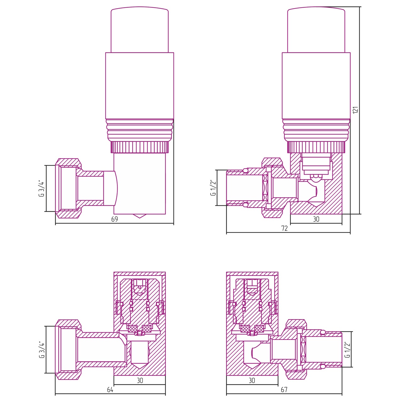 Автоматический терморегулятор Сунержа 3D правый 051-1422-0000 (состаренная латунь-бронза)
