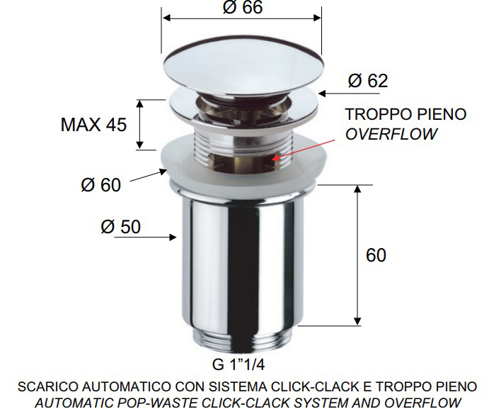 Автоматический донный клапан Remer 905CC2114 (хром)