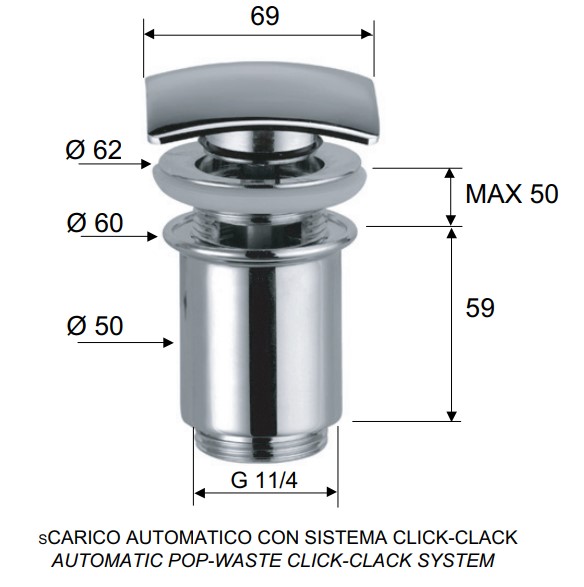 Автоматический донный клапан Remer 905SCC2114 (хром)