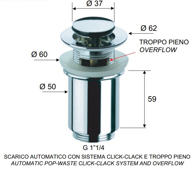 Автоматический донный клапан Remer 906CC114 (хром)