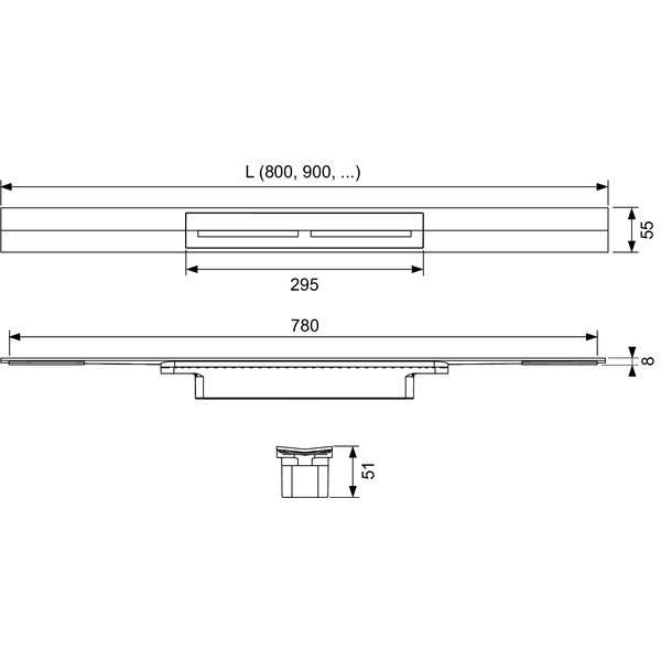 Душевой лоток 1200 мм - монтаж на плиточный клей TECE Drainprofile 671201 (PVD чёрный сатинированный хром)