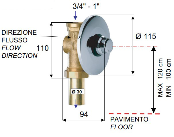 Пневматический кран для слива туалета Remer Tempor & Sensor TE171 (хром)