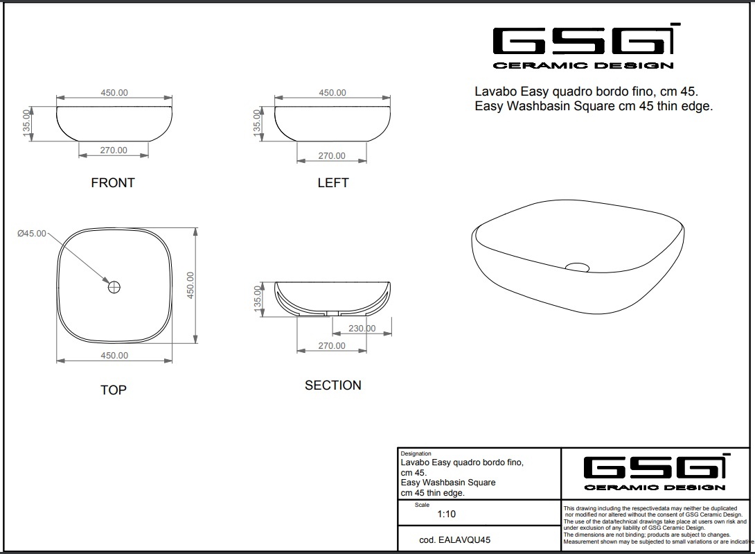 Раковина накладная GSG Easy EALAVQU45020 45x45 (серый матовый)