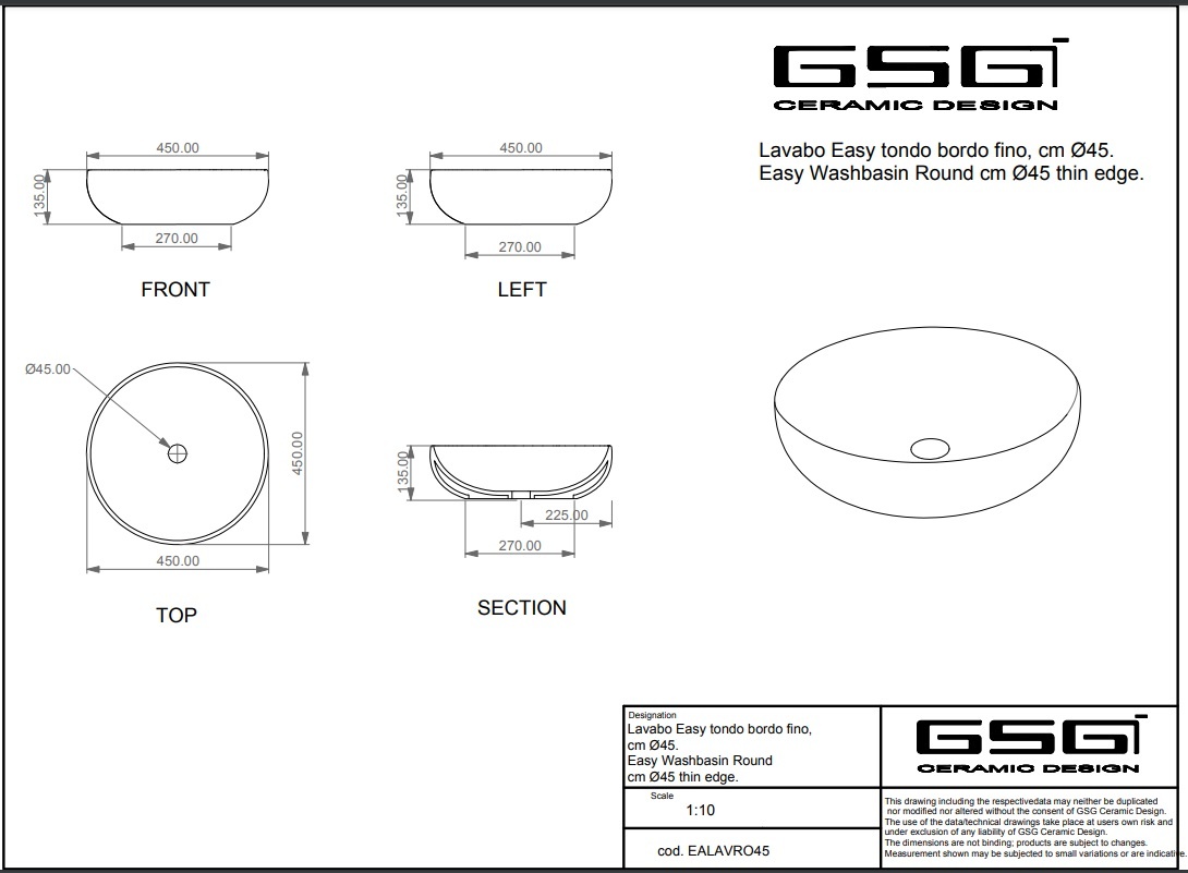 Раковина накладная GSG Easy EALAVRO45003 45 см. (черный матовый)
