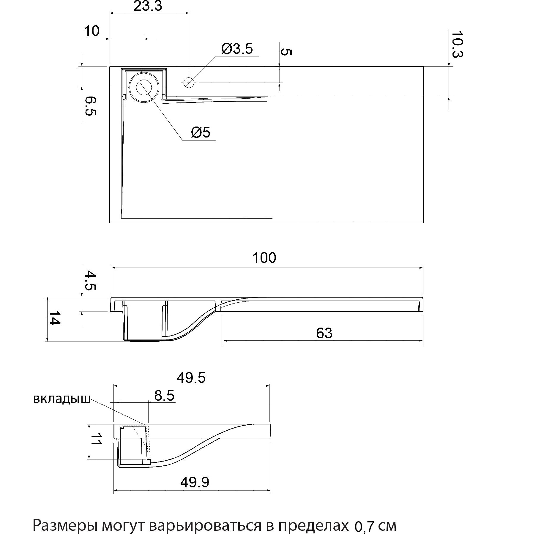 Раковина подвесная Цвет и Стиль Сиеста левая НФ-00007859 100x49.5