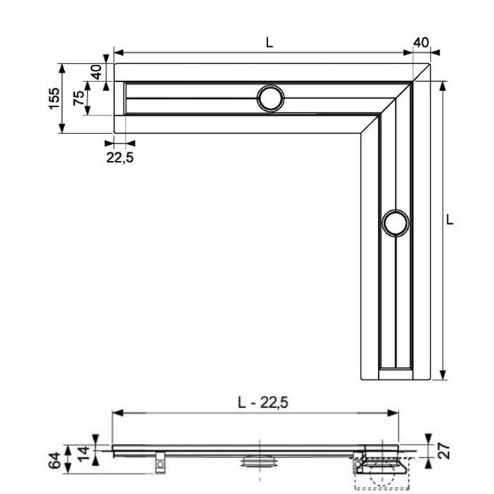 Декоративная панель  Tece TECEdrainlinе steel II для углового душевого канала 90° 611082 100x100 см.