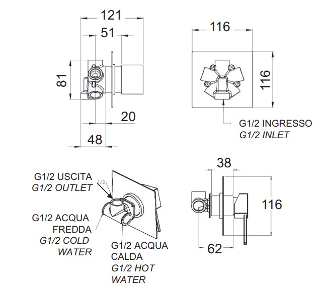 Смеситель для ванны и душа Remer Qubika Q94C (хром)