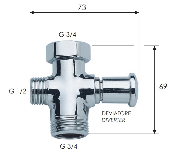 Вентиль клапанный для переключения воды Remer 316A (хром)