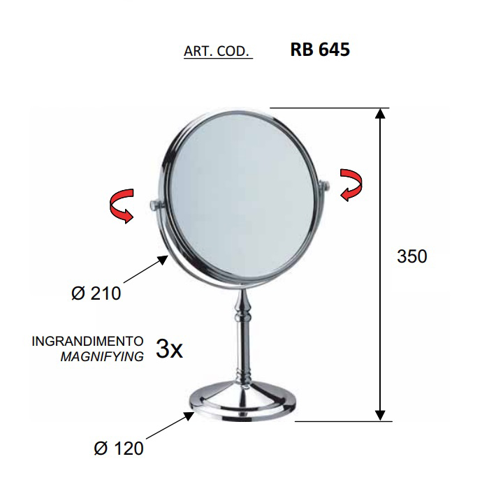 Зеркало двухстороннее Remer RB RB645CR (хром)